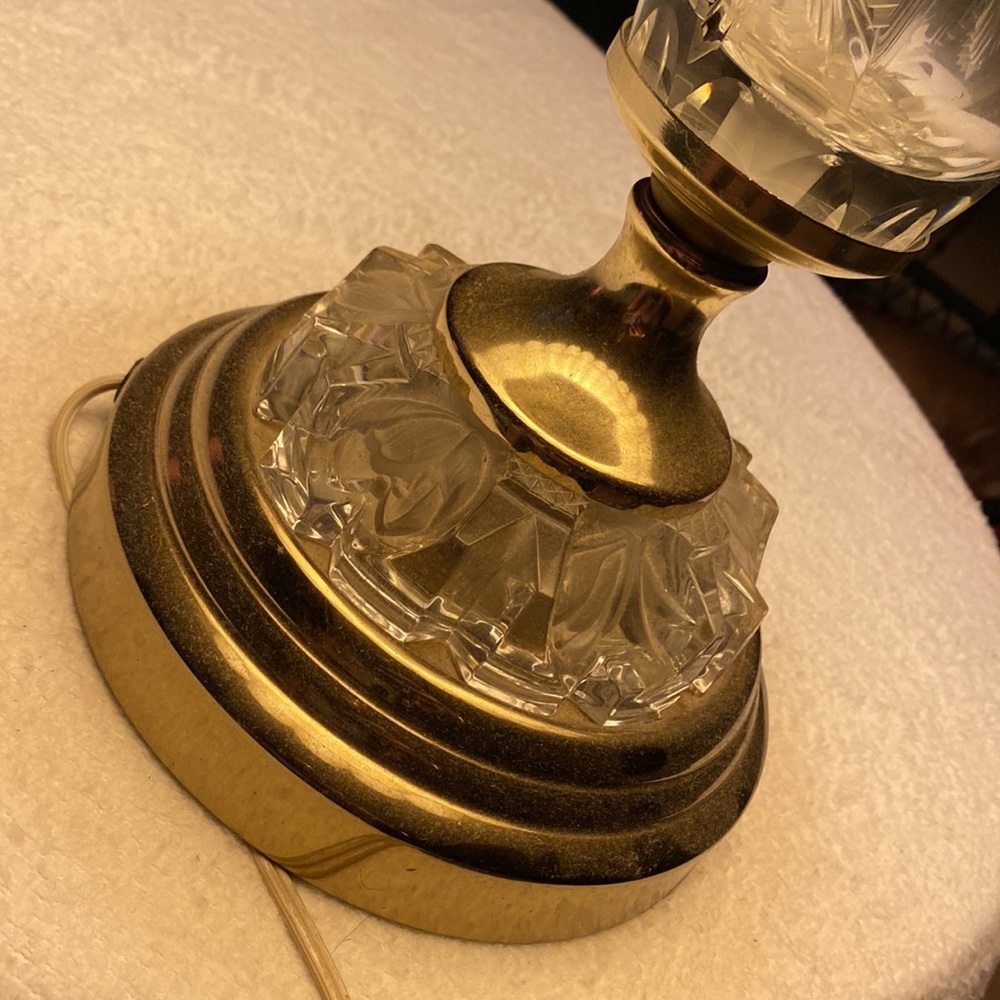 Lamp Vintage Cut Crystal Glass Embossed Fabric Shade Underwriters Laboratories - Picture 5 of 6